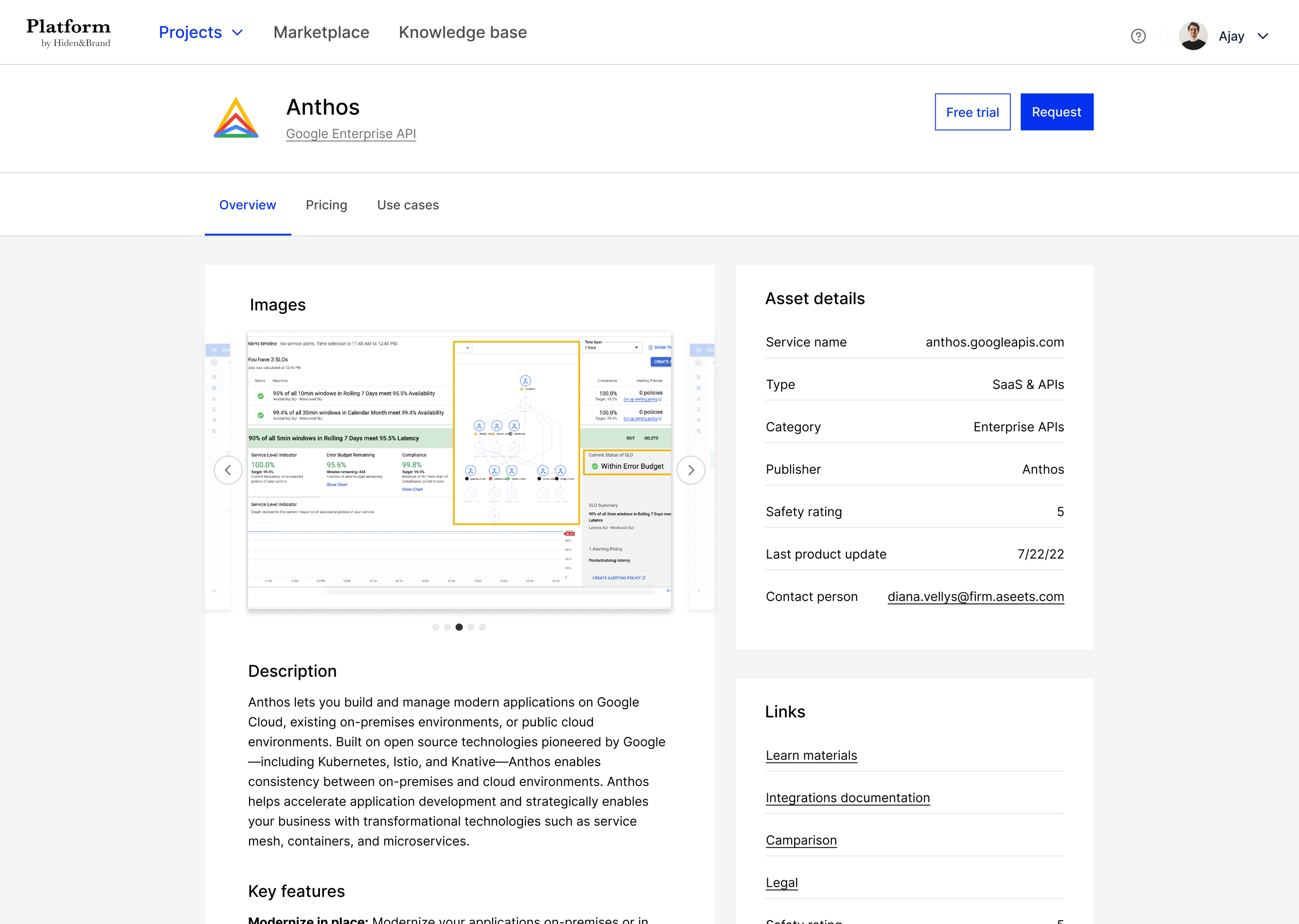 Marketplace — asset detail view