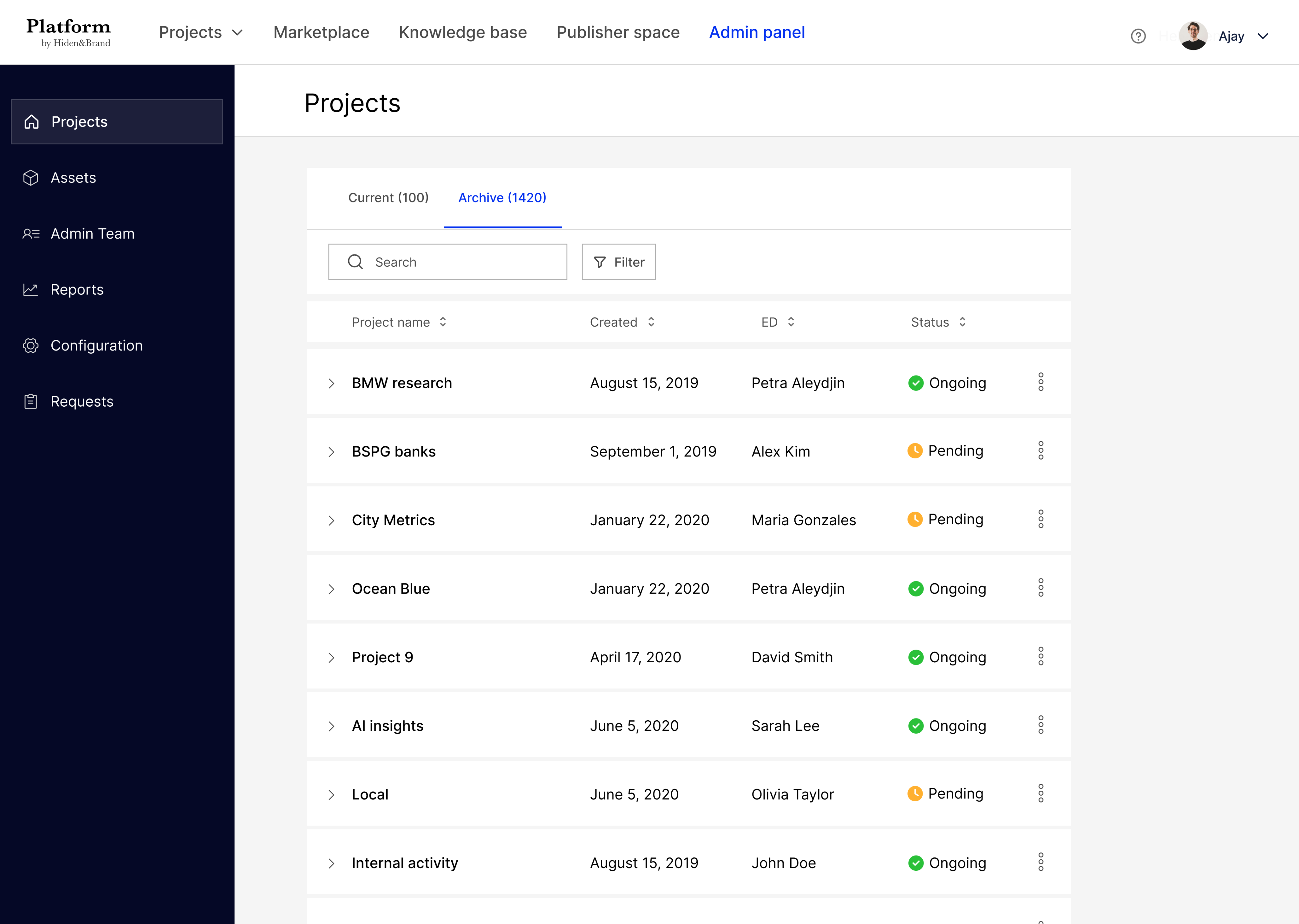 Admin panel