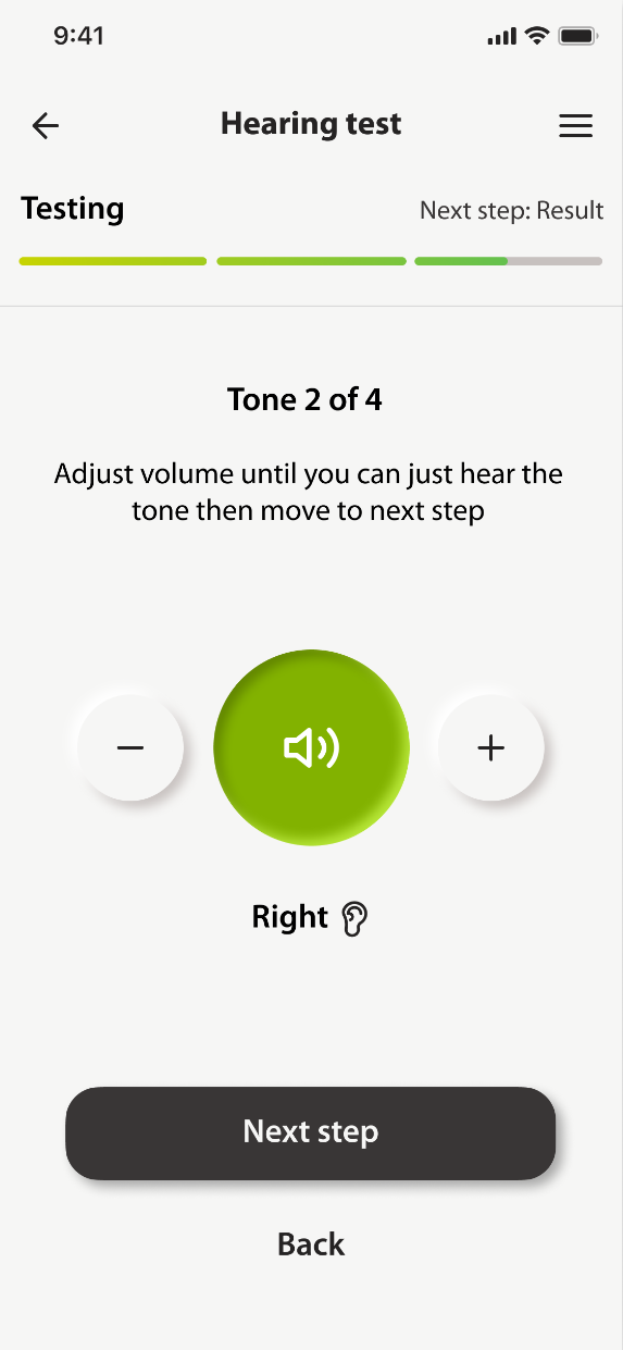 The tones running one at a time, with a single button to confirm what was heard.