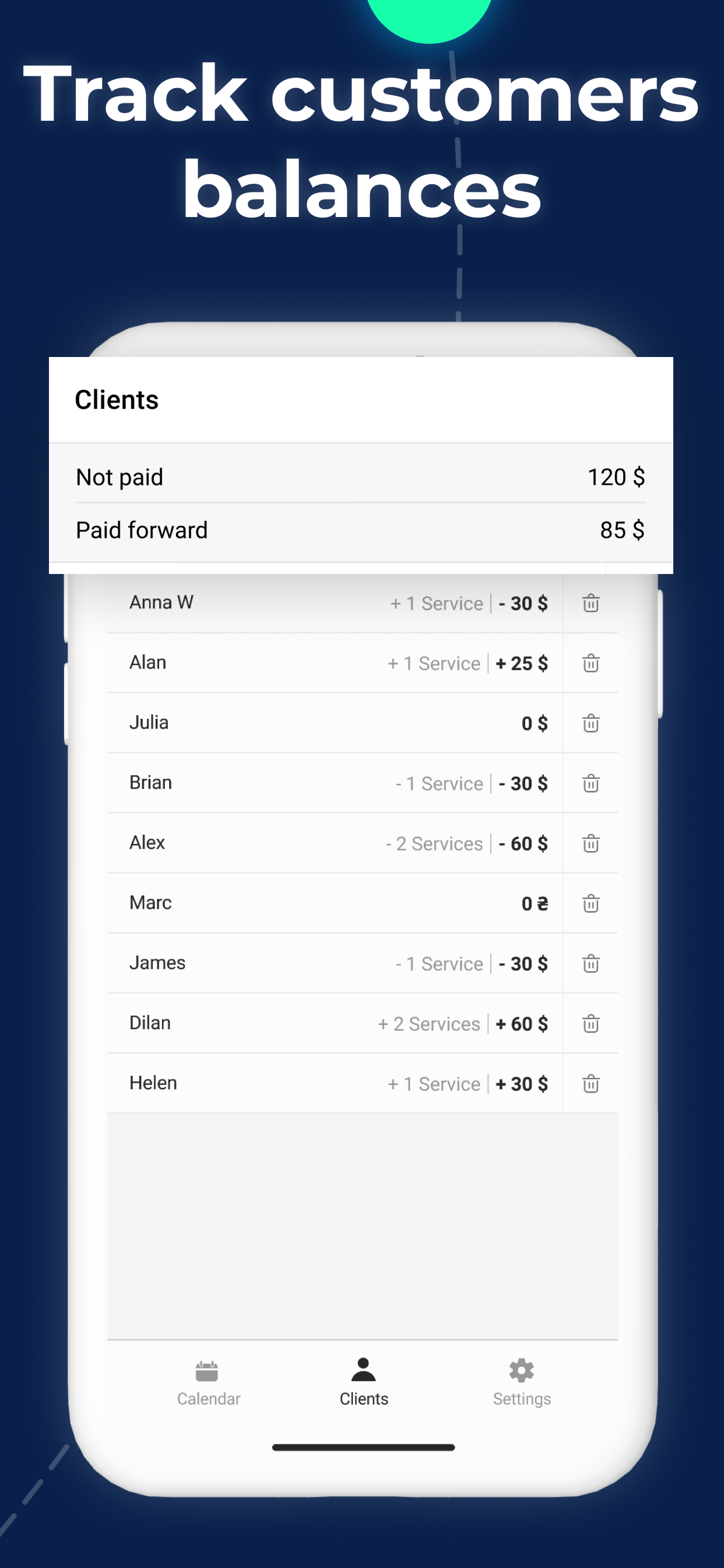 App Store screenshot: Track customers balances
